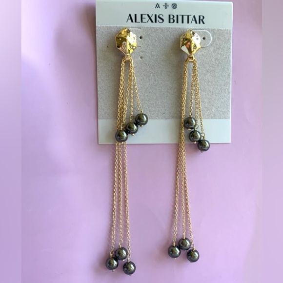 ALEXIS BITTAR NEW Miss Havisham Elegant Elements Gold Chain Pearl Drop Earrings - Picture 4 of 14